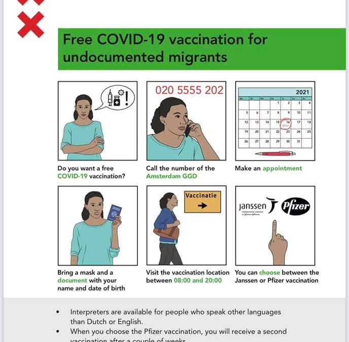 How can undocumented immigrants arrange for their vaccination in Amsterdam?