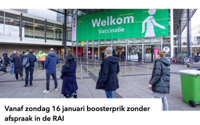 Walk-in Boostershots available from Sunday 16 Jan 2022 at Rai Amsterdam including undocumented Migrants